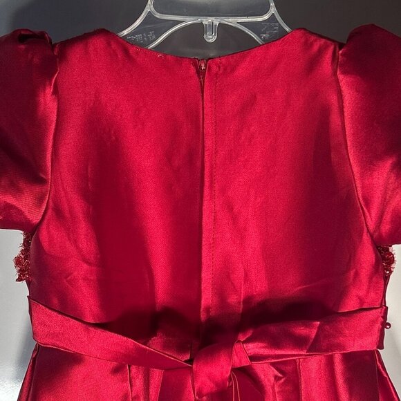 Mia Belle Girls SZ 7/8YR Red Special Occasion Dress Satin Beaded Formal Holiday - Picture 5 of 9
